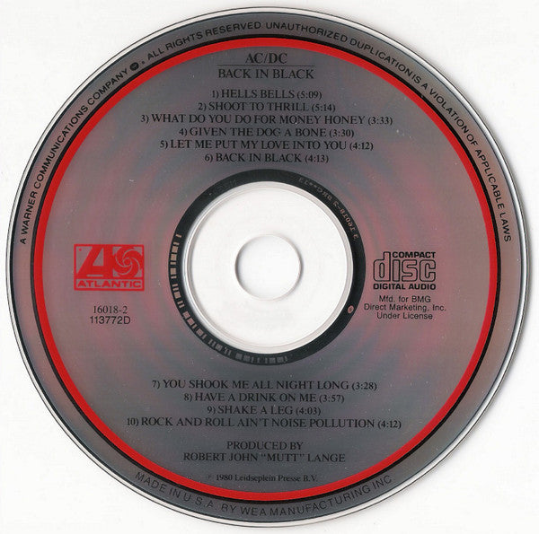 AC/DC : Back In Black (CD, Album, Club, RE, Spe)