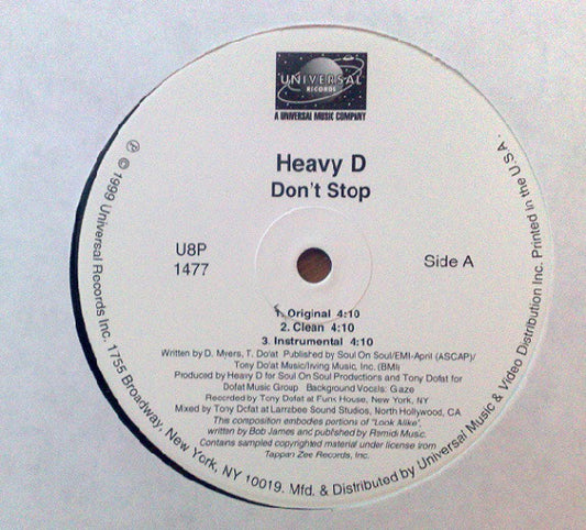 Heavy D - Don't Stop / On Point (12") (VG+) - Endless Media