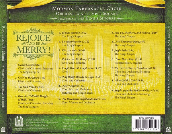 Mormon Tabernacle Choir And Orchestra at Temple Square Featuring The King's Singers : Rejoice And Be Merry! (CD, Album)
