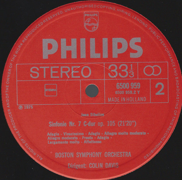 Jean Sibelius - Boston Symphony Orchestra / Sir Colin Davis : Sinfonien Nr. 5 Und 7 (LP)