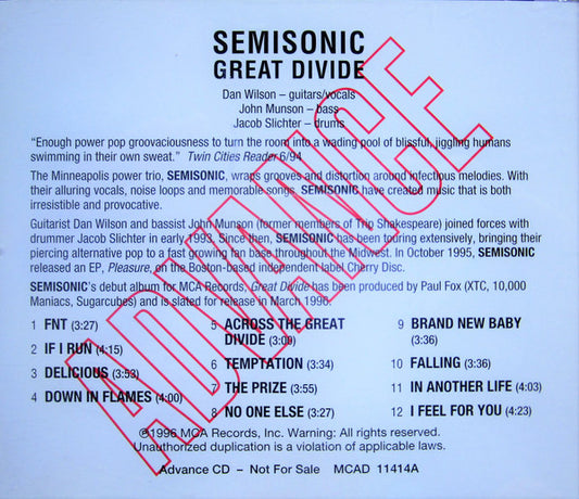 Semisonic : Great Divide (CD, Advance, Album, Promo)