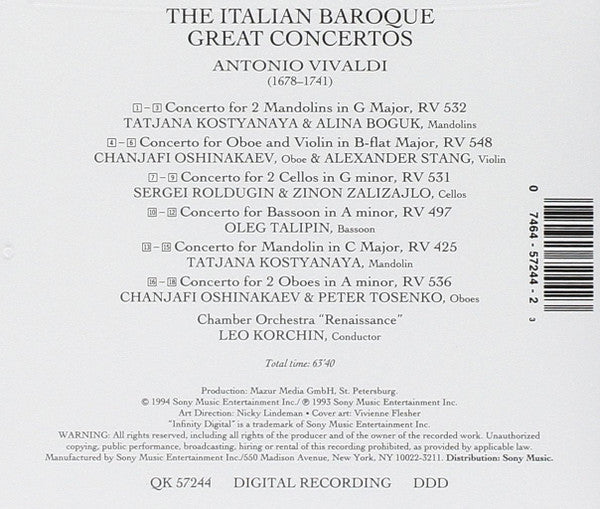 Antonio Vivaldi, Renaissance Chamber Orchestra, Leo Korchin - The Italian Baroque Great Concertos (CD) (VG) - Endless Media