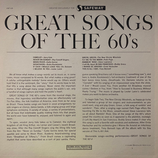 Various - Great Songs Of The 60's Volume 1 (LP) (M) - Endless Media