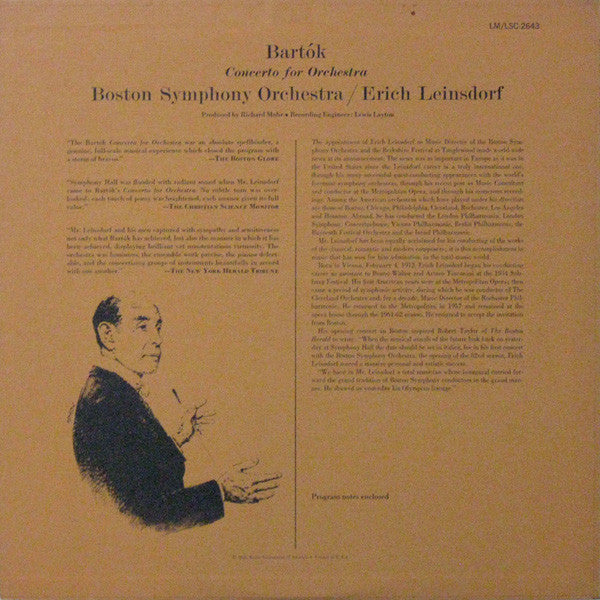 Béla Bartók / Boston Symphony Orchestra / Erich Leinsdorf - Concerto For Orchestra (LP) (VG) - Endless Media