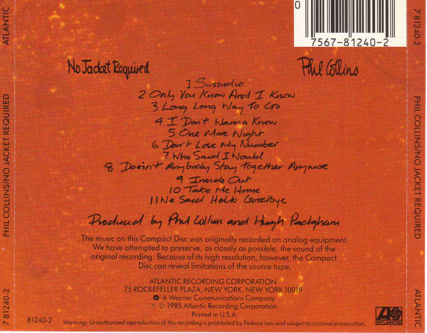 Phil Collins : No Jacket Required (CD, Album, RP, SRC)
