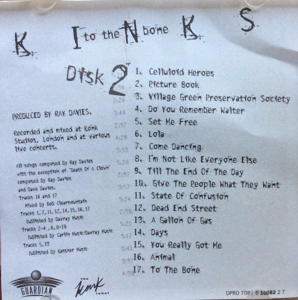 The Kinks : To The Bone (CD, Album, Pro)