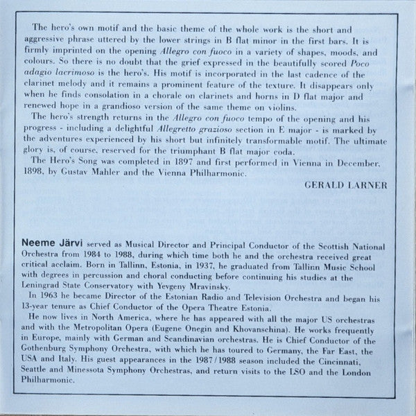 Antonín Dvořák / Royal Scottish National Orchestra Conducted By Neeme Järvi - Symphony No. 1 ' The Bells Of Zlonice' - The Hero's Song Symphonic Poem Op. 111 (CD) (VG+) - Endless Media