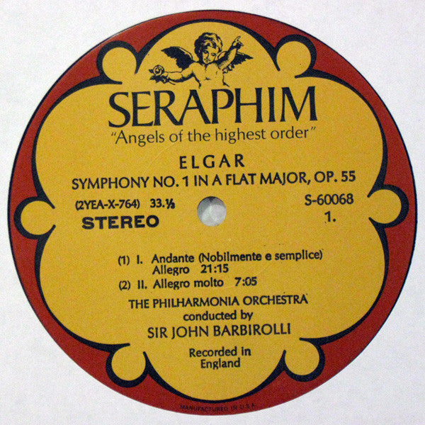 Sir Edward Elgar - Sir John Barbirolli, Philharmonia Orchestra : Symphony No. 1 In A Flat (LP)