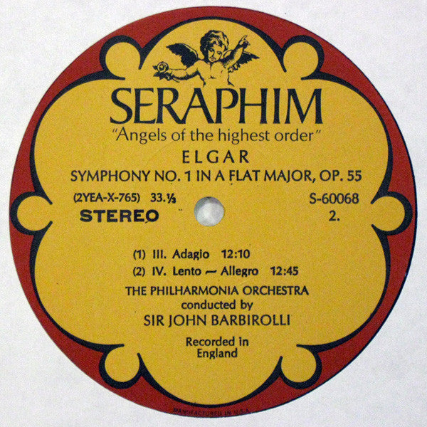 Sir Edward Elgar - Sir John Barbirolli, Philharmonia Orchestra : Symphony No. 1 In A Flat (LP)