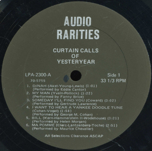 Various : Curtain Calls Of Yesteryear (LP, Comp)