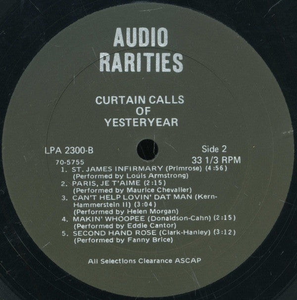 Various : Curtain Calls Of Yesteryear (LP, Comp)