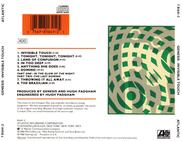 Genesis : Invisible Touch (CD, Album, DAD)