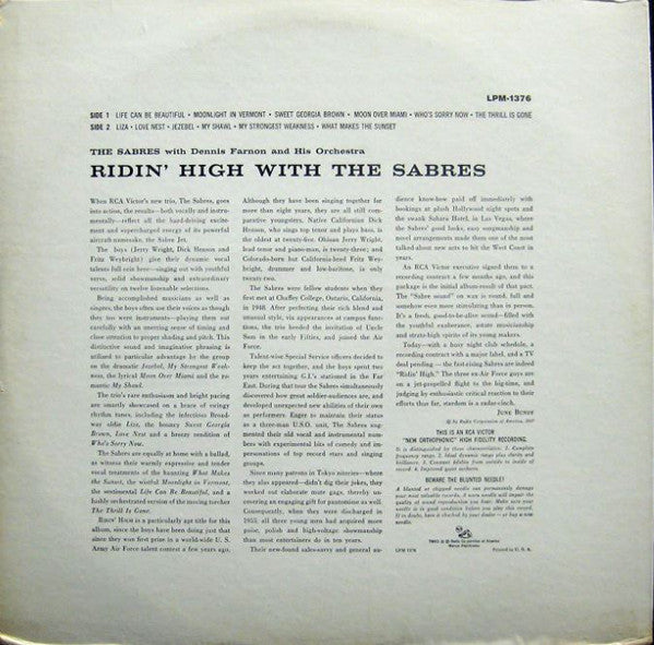 The Sabres  - Ridin' High With The Sabres (LP) (VG) - Endless Media