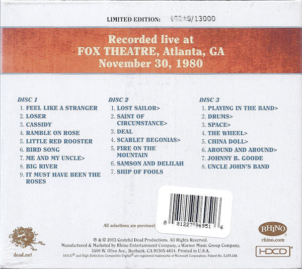 The Grateful Dead : Dave's Picks, Volume 8 (Fox Theatre, Atlanta, GA • 11/30/80) (3xHDCD, Album, Ltd, Num)