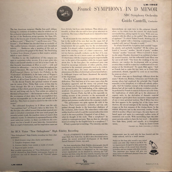 César Franck - Guido Cantelli, NBC Symphony Orchestra : Symphony In D Minor (LP, Mono)