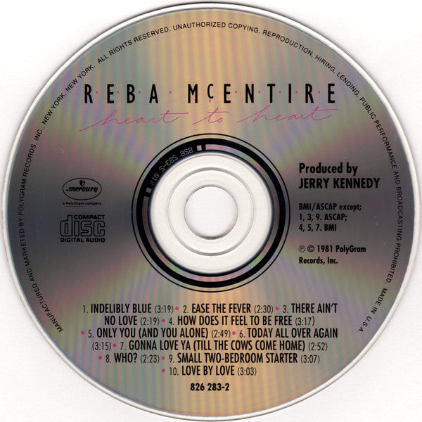 Reba McEntire : Heart To Heart (CD, Album, RE)