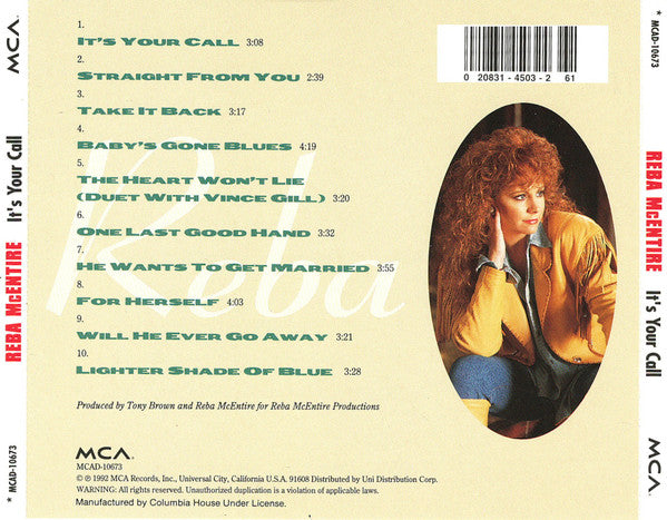 Reba McEntire : It's Your Call (CD, Album, Club)