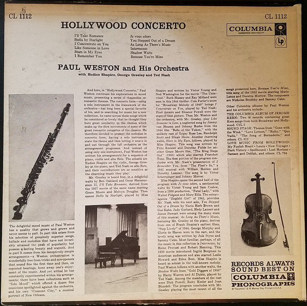 Paul Weston And His Orchestra : Hollywood (LP, Album, Hol)