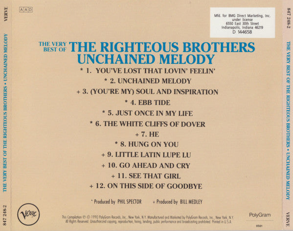 The Righteous Brothers : The Very Best Of The Righteous Brothers - Unchained Melody (CD, Comp, Club, RE, BMG)