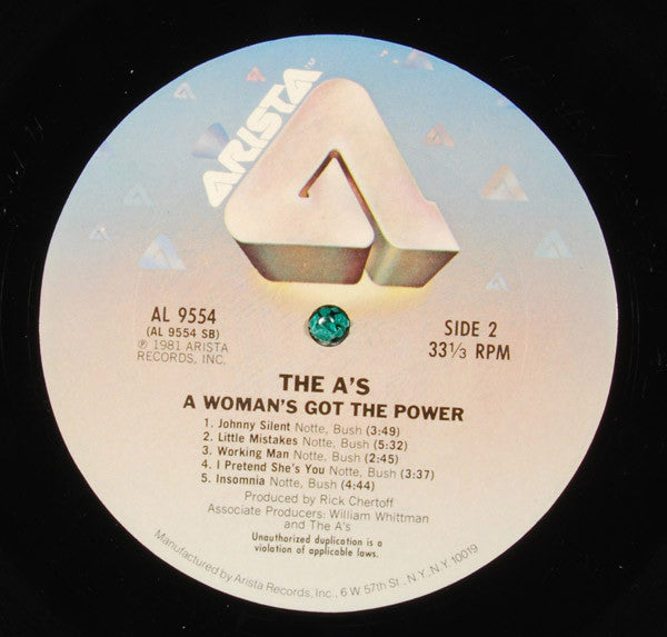 The A's : A Woman's Got The Power (LP, Album, Pit)