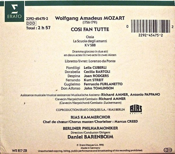 Wolfgang Amadeus Mozart / Daniel Barenboim : Così Fan Tutte (3xCD, Album)