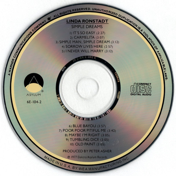 Linda Ronstadt : Simple Dreams (CD, Album, RE, RP, Cin)