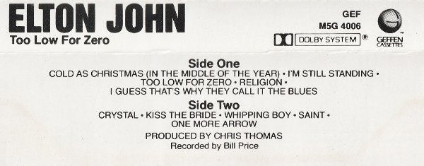 Elton John : Too Low For Zero (Cass, Album)