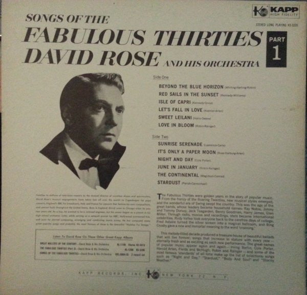 David Rose & His Orchestra : Songs Of The Fabulous Thirties Part 1 (LP, Album)