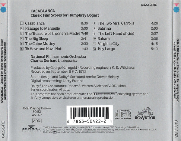 Charles Gerhardt / National Philharmonic Orchestra : Casablanca - Classic Film Scores For Humphrey Bogart (CD, Album, RM)