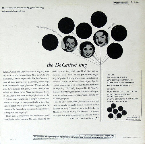 The De Castro Sisters : The De Castros Sing (LP, Mono)