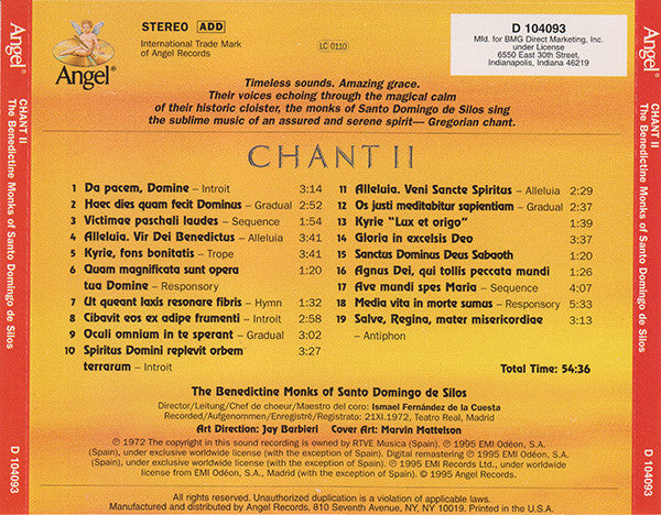 Coro De Monjes Del Monasterio De Santo Domingo De Silos : Chant II (CD, Album, Club)