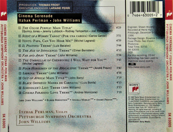 Itzhak Perlman - John Williams (4) - Pittsburgh Symphony Orchestra : Cinema Serenade (CD, Album)