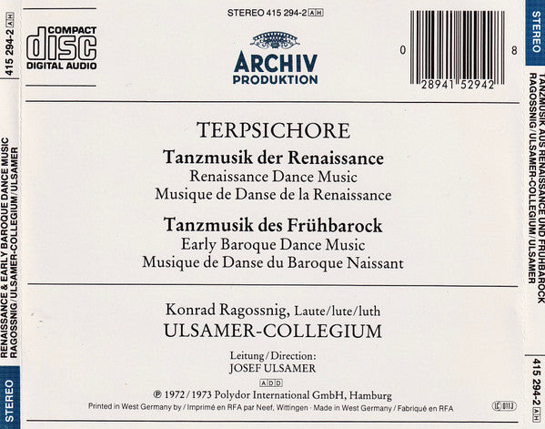 Konrad Ragossnig / Ulsamer Collegium / Josef Ulsamer : Terpischore - Tanzmusik Der Renaissance Und Des Frühbarock (CD, Comp)