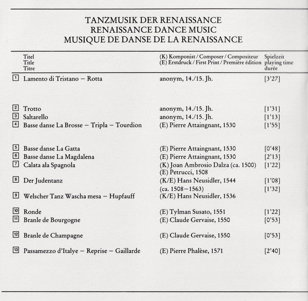 Konrad Ragossnig / Ulsamer Collegium / Josef Ulsamer : Terpischore - Tanzmusik Der Renaissance Und Des Frühbarock (CD, Comp)