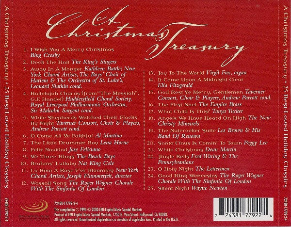 Various : A Christmas Treasury - 25 Best-Loved Holiday Classics (CD, Comp)