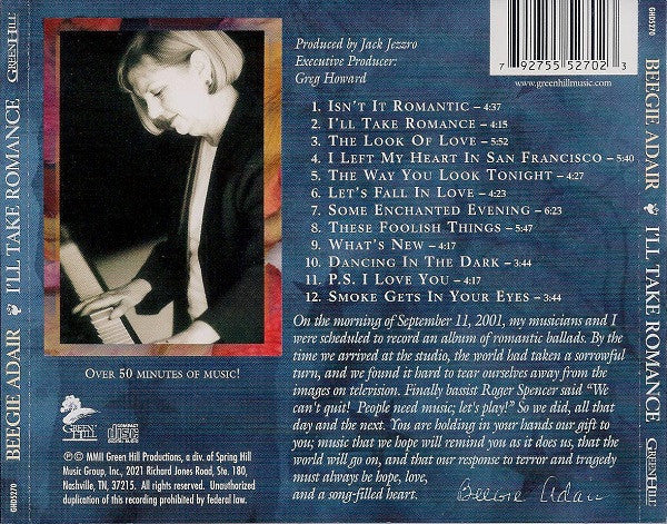 Beegie Adair With The Jeff Steinberg Orchestra : I'll Take Romance (CD, Album)