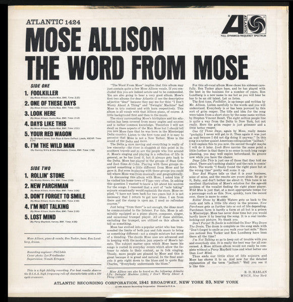 Mose Allison : The Word From Mose (LP, Album, Mono)