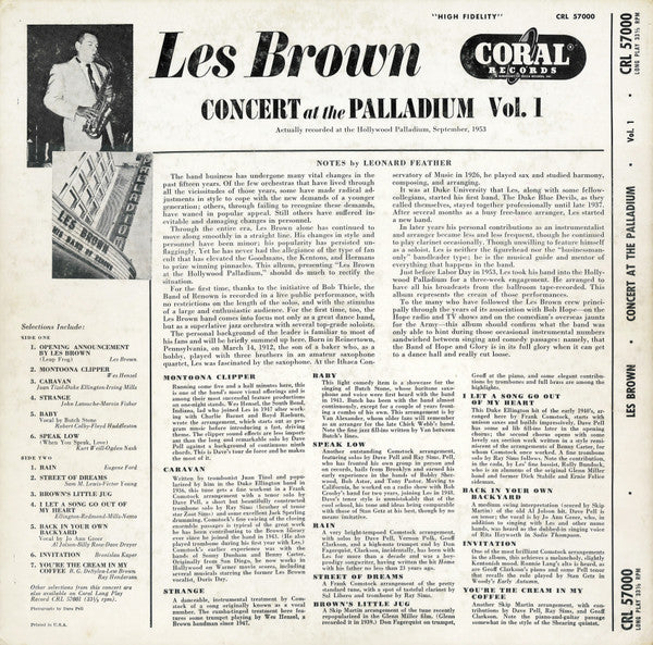 Les Brown And His Band Of Renown : Les Brown Concert At The Palladium Volume 1 (LP, Album, RE)