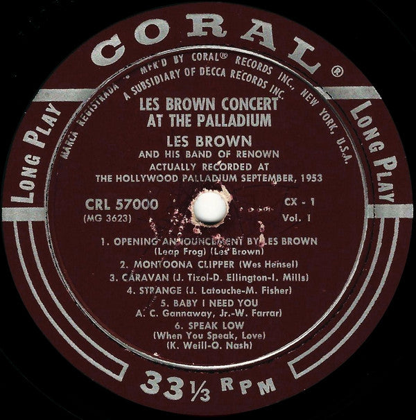 Les Brown And His Band Of Renown : Les Brown Concert At The Palladium Volume 1 (LP, Album, RE)