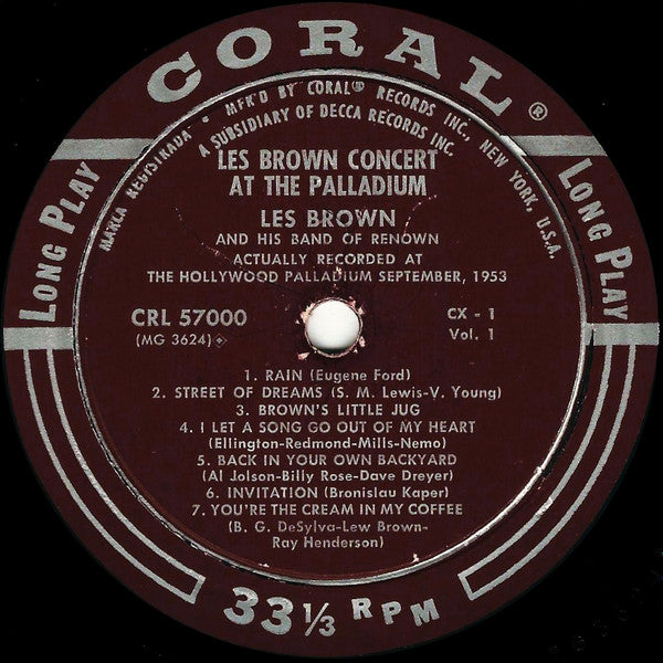 Les Brown And His Band Of Renown : Les Brown Concert At The Palladium Volume 1 (LP, Album, RE)