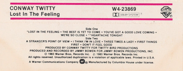 Conway Twitty : Lost In The Feeling (Cass, Album, Club, Dol)