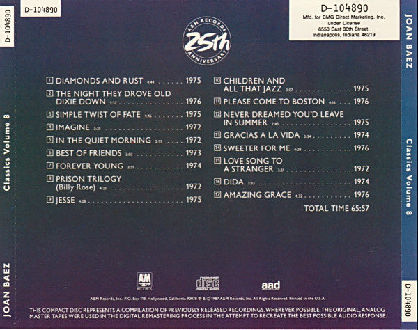 Joan Baez : Classics Volume 8 (CD, Comp, Club)