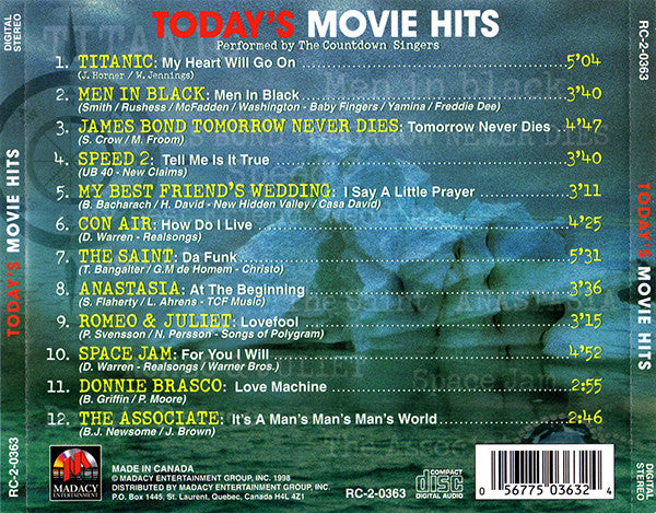 The Countdown Singers : Today's Movie Hits (CD, Album)
