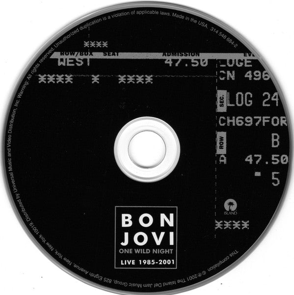 Bon Jovi : One Wild Night: Live 1985-2001 (CD, Album, Club)