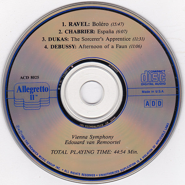 Maurice Ravel, Emmanuel Chabrier, Claude Debussy, Paul Dukas, Wiener Symphoniker, Edouard Van Remoortel : Ravel/Chabrier/Debussy/Dukas (CD, Album, Comp, RM)
