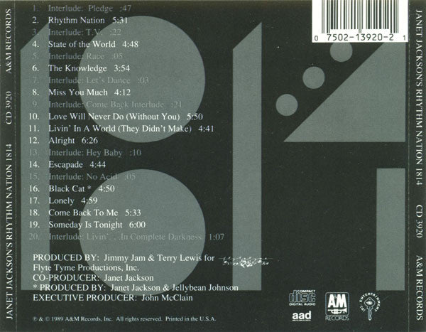 Janet Jackson : Janet Jackson's Rhythm Nation 1814 (CD, Album, DAD)