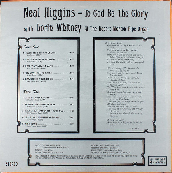 Neal Higgins With Lorin Whitney : To God Be The Glory (LP)