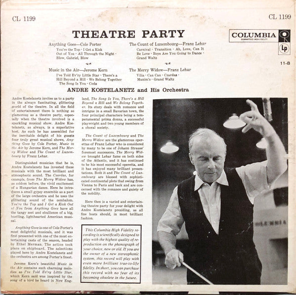 André Kostelanetz And His Orchestra : Theatre Party - Anything Goes - Music In The Air - The Count Of Luxembourg - The Merry Widow (LP, Album, Mono)