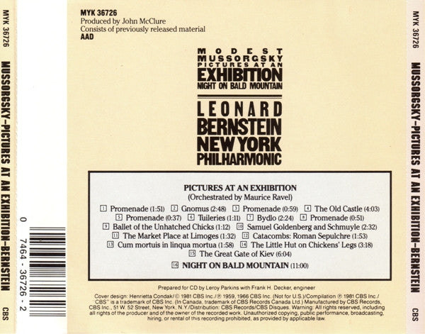 Modest Mussorgsky : Leonard Bernstein, New York Philharmonic : Pictures At An Exhibition / Night On Bald Mountain (CD, Comp, RE)