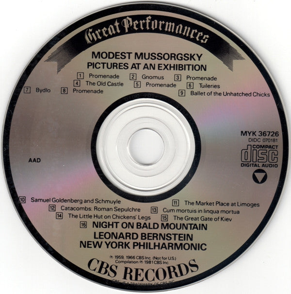 Modest Mussorgsky : Leonard Bernstein, New York Philharmonic : Pictures At An Exhibition / Night On Bald Mountain (CD, Comp, RE)